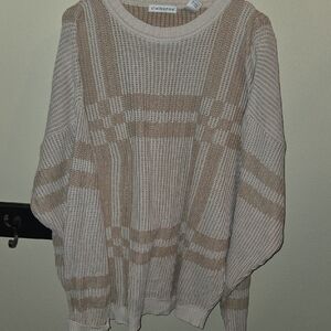 Claiborne Tan Crew Neck Sweater with Geometric Design